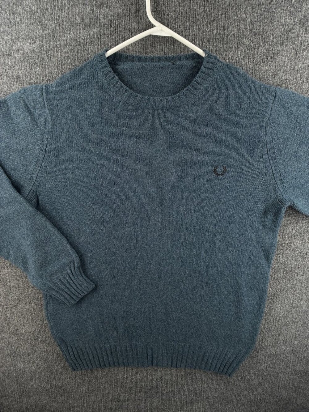 Fred Perry Shetland Italy Sweater Logo Crew Neck Blue Large Pullover Wool Knit